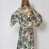 Rochie vascoza cu maneca larga si print floral-Kaki