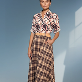 Fustă lungă cloș cu buzunare și carouri negru