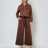 Pantaloni lungi la dungă din vâscoză maro