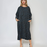 Rochie lungă din raiat cu animal print albastru