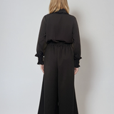 Bluză din voal cu volane la guler și mâneci negru