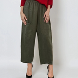 Pantaloni largi cu buzunare mari din in kaki