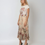 Tricou alb mulat din bumbac cu print briose roz