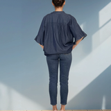 Bluză largă din denim cu mânecă clopot bleumarin