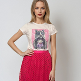 Tricou mulat din bumbac cu print tigru fashionable roz