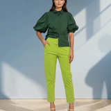 Pantaloni stretch cu nasturi decorativi vernil