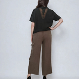 Pantaloni in cu legatura pe picior-Grej