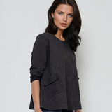 Bluză largă office din mix de vâscoză cu clapete decorative negru