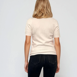 Pulover tricotat cu mânecă scurtă si perle alb