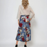 Fustă pantaloni largi cu print floral albastru