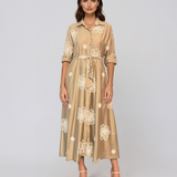 Rochie lungă brodată cu flori kaki