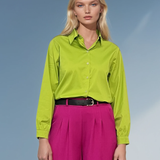 Cămașă din bumbac poplin cu mânecă lungă vernil