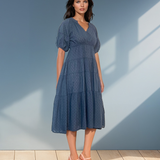 Rochie din bumbac subțire cu polka dots bleumarin