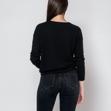 Pulover cu șiret la decolteu în V negru