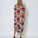 Rochie vaporoasă midi cu print floral roșu, cu buzunare rosu