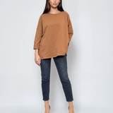 Bluză largă din bumbac cu mânecă 3/4 beige