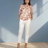 Pantaloni stretch cu nasturi decorativi alb