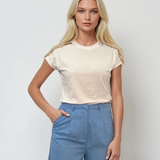 Tricou din bumbac cu bǎnuți decorativi alb