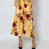 Fustă pantaloni largi cu print floral galben