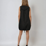 Rochie din in fără mâneci cu glugă și șiret pe margine gri dark