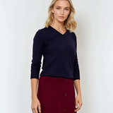 Pulover cu decolteu în V moale si confortabil bleumarin