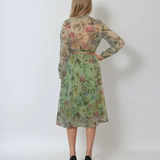 Rochie midi din voal cu print floral și curea verde