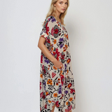 Rochie vaporoasă midi cu print floral roșu, cu buzunare rosu