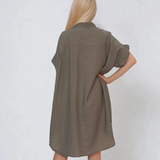 Rochie stil cămașă din in cu dungi grej