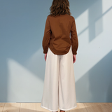 Cămașă din bumbac poplin cu mânecă lungă maro