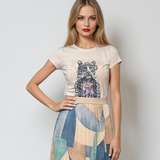 Tricou mulat din bumbac cu print tigru fashionable crem
