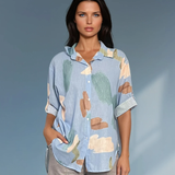 Cămașă lejeră asimetrică cu print bleu