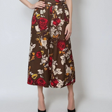 Fustă pantaloni largi cu print floral maro