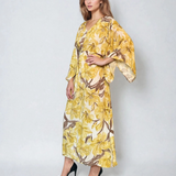 Rochie vascoza cu maneca larga si print floral-Galben