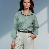 Cămașă din bumbac poplin cu mânecă lungă aqua