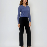 Pulover en-coeur cu nasturi pe mâneci albastru