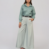 Cămașă din bumbac poplin cu mânecă lungă aqua