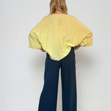 Pantaloni lungi din in cu nasturi decorativi pe buzunare bleumarin
