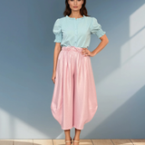 Bluză cu elastic la mânecă și nasturi turcoaz