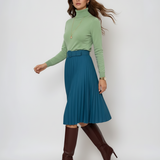 Fustă plisată cu curea turcoaz
