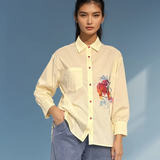 Cămașă damă asimetrică lungă în spate cu print floare galben