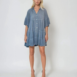 Rochie lejeră babydoll cu mânecă clopot bleumarin