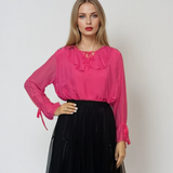 Bluza cu volan din mătase naturală și vascoză ciclam