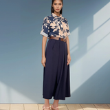 Cămașă mânecă scurtă cu print floral bleumarin