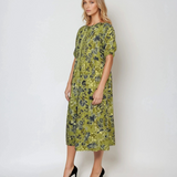 Rochie lungă din bumbac cu print floral și mânecă 3/4 vernil  l