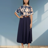 Cămașă mânecă scurtă cu print floral bleumarin