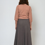 Pulover cu mâneci bufante si guler încretit roz