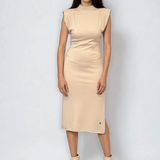 Rochie midi din tricot cu slituri laterale crem