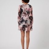 Rochie scurtă din voal cu print floral negru