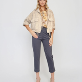 Jachetă scurtă din bumbac cu broderie spartă crem