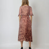 Rochie lungă vaporoasă din voal cu print floral beige